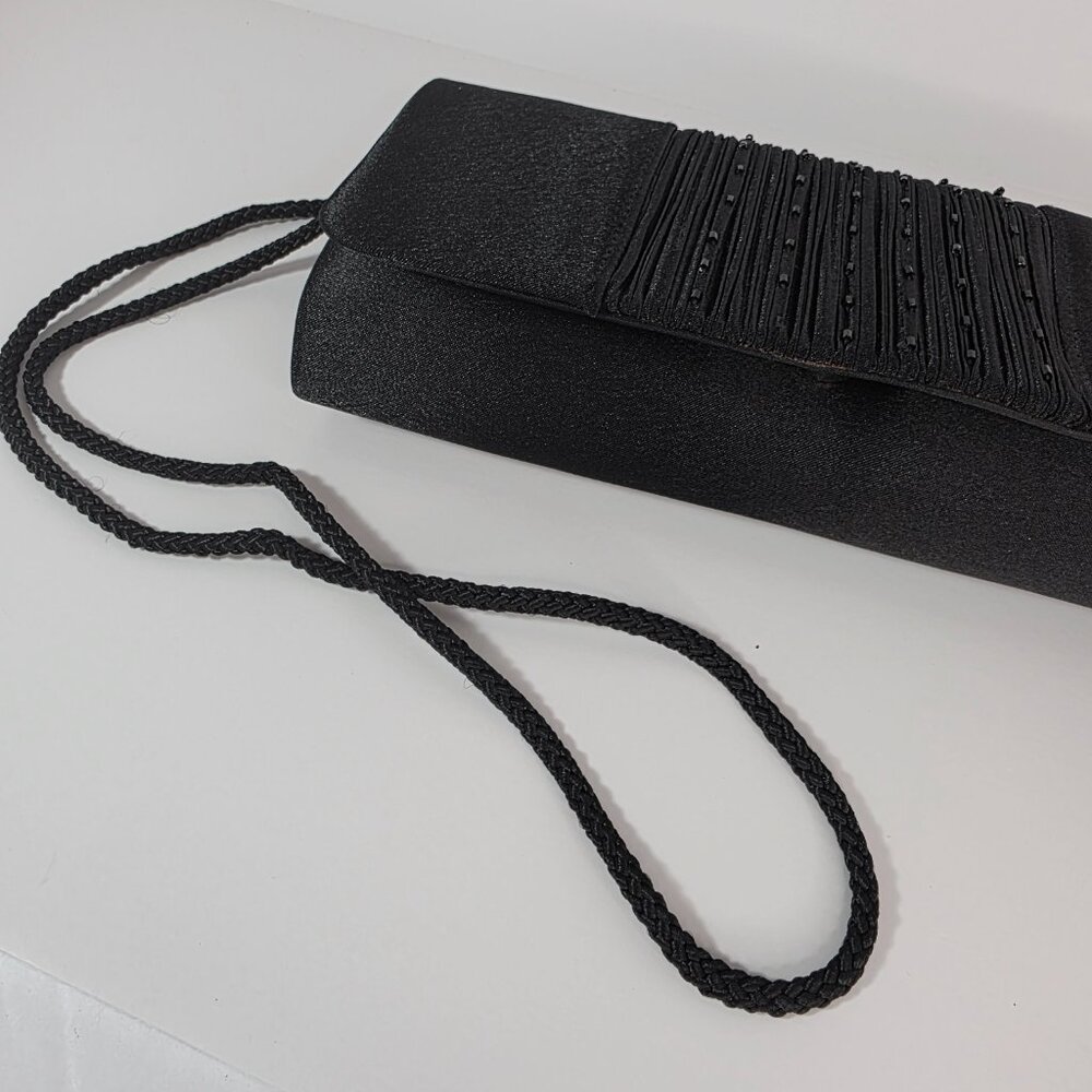 Black Satin Beaded Clutch Evening Bag Crossbody Formal - Picture 5 of 12